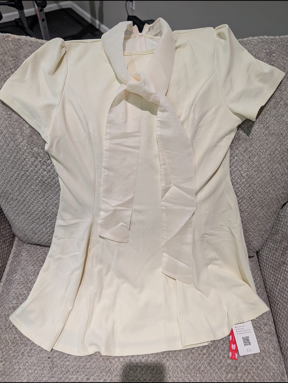 Cider Women's Cream Tie-Neck Short Sleeve Dress NWT